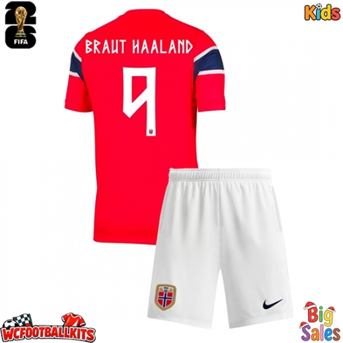 Norway Erling Haaland #9 Replica Home Stadium Kit for Kids World Cup 2026 Short Sleeve (+ pants)